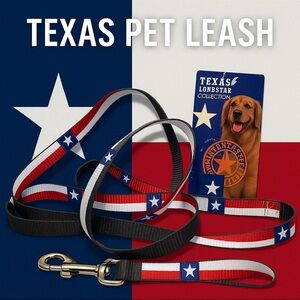 Texas Flag Pet Leash • 5 ft Dog Leash • Lone Star Red White Blue